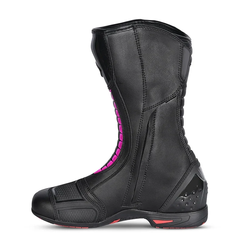 BELA STRIP PIEL BOTAS DE MOTO DE TOURING MUJER NEGRO ROSA FLOUR