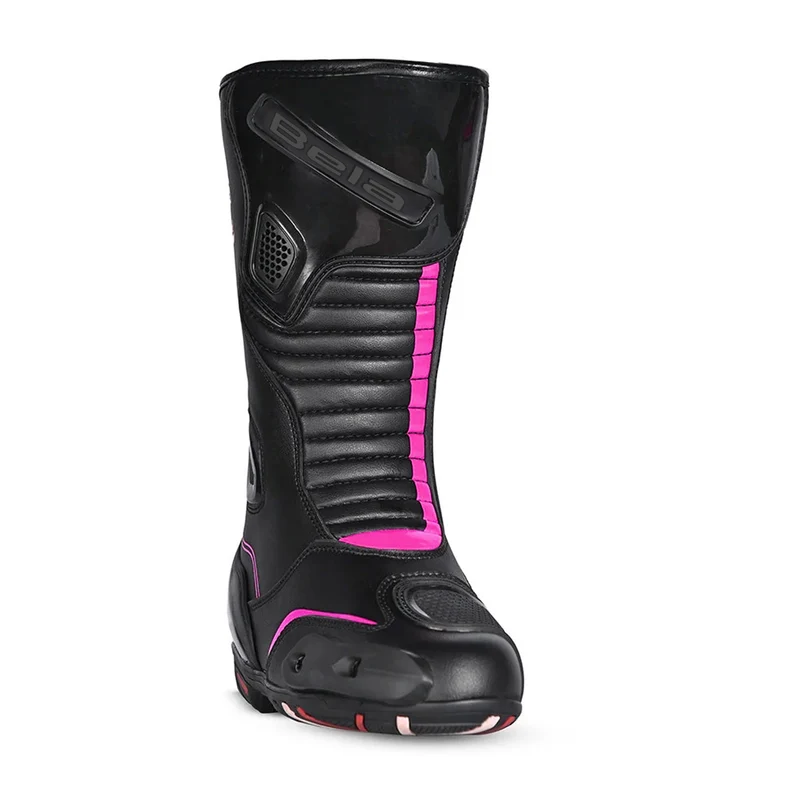 BELA STRIP PIEL BOTAS DE MOTO DE TOURING MUJER NEGRO ROSA FLOUR