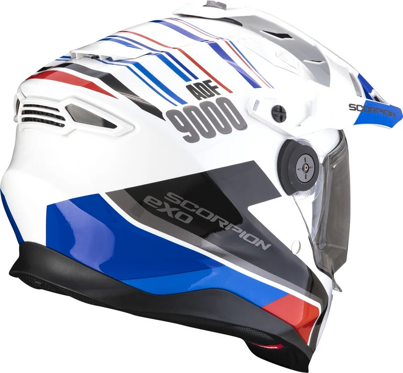 SCORPION ADF 9000 AIR DESERT Aventura Moto Casco Blanco Azul Rojo
