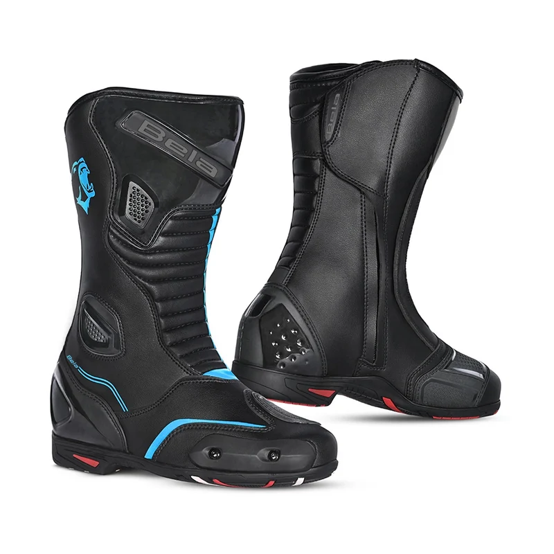 BELA STRIP PIEL BOTAS DE MOTO MUJER TOURING NEGRO TURQUESA