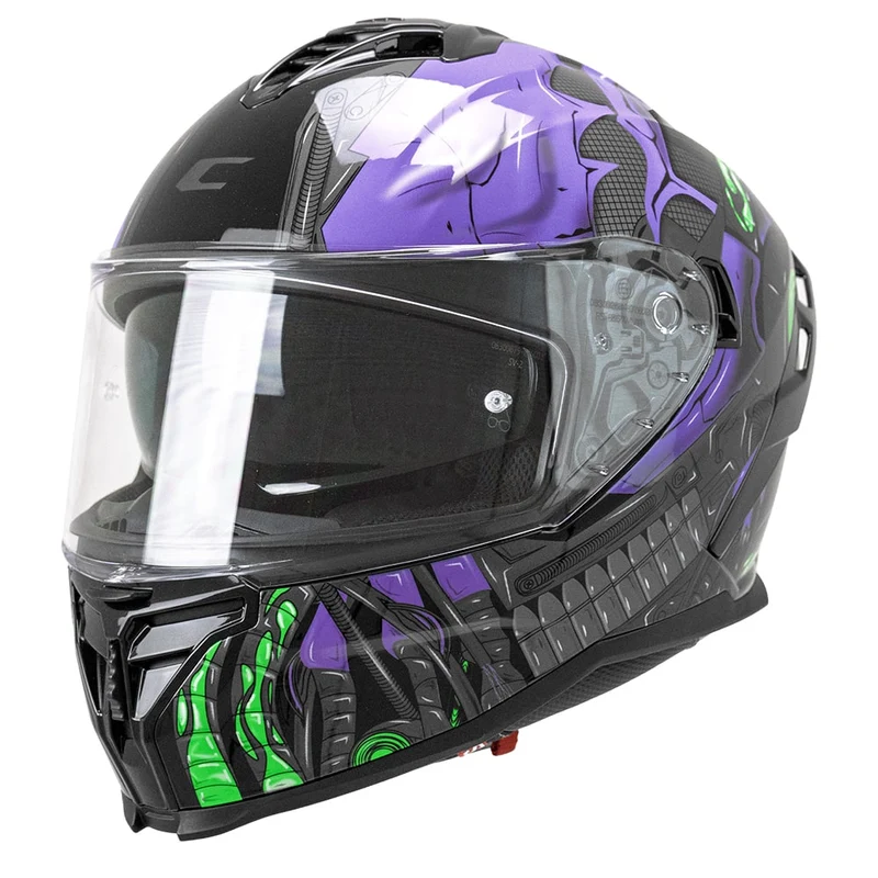 CGM SHOT VILLAIN 363R CASCO DE MOTO NEGRO PURPURA VERDE