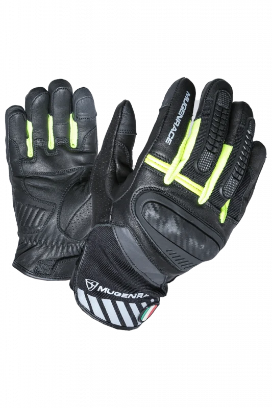 MUGENRACE HAI-KO CORTOS Moto Guantes Negro Amarillo Fluor