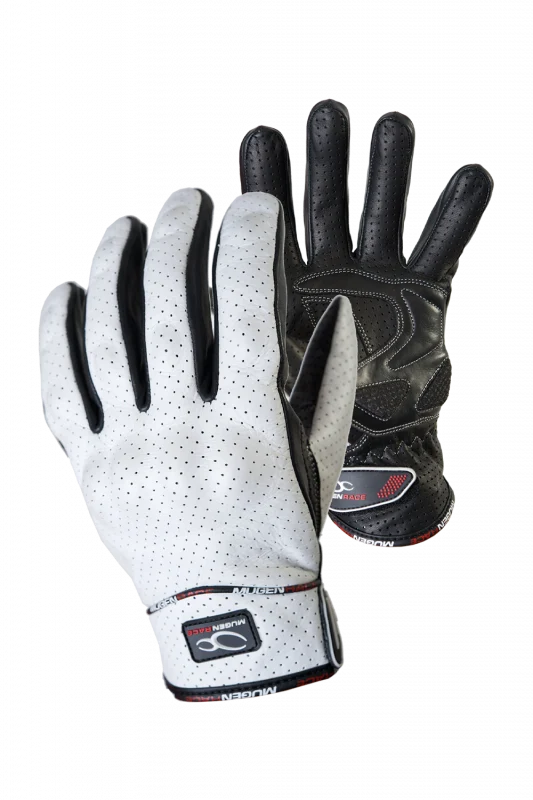 MUGENRACE AEROFLUX Moto Cortos Cuero Guantes Blancos