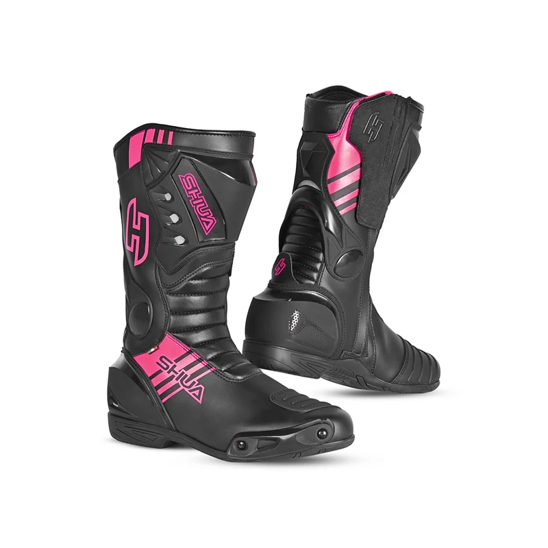 SHUA SUPER TECH BOTAS DE MOTO MUJER CARRERAS NEGRO ROSA