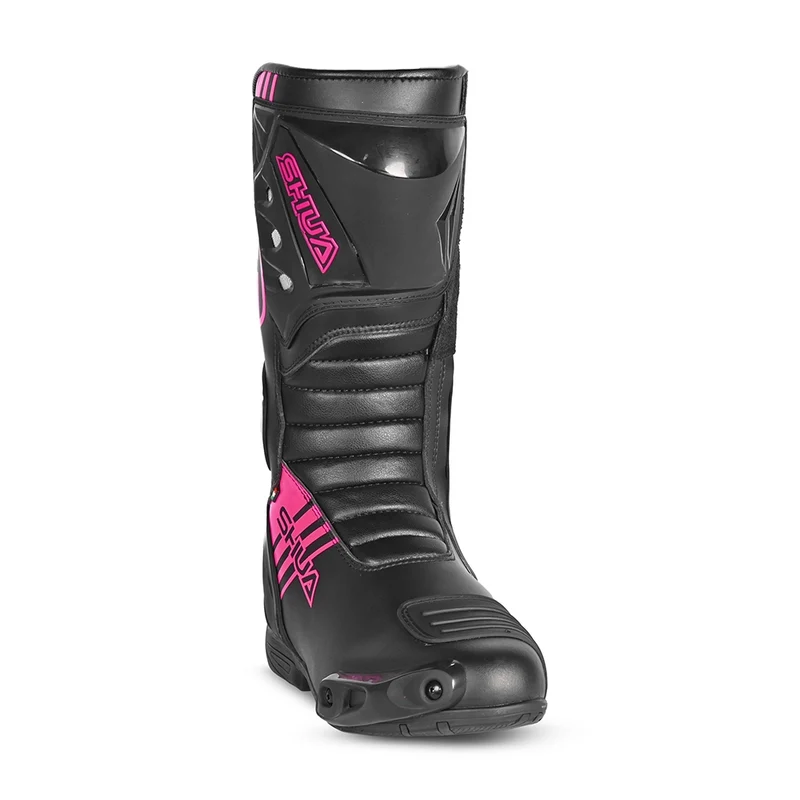 SHUA SUPER TECH BOTAS DE MOTO MUJER CARRERAS NEGRO ROSA