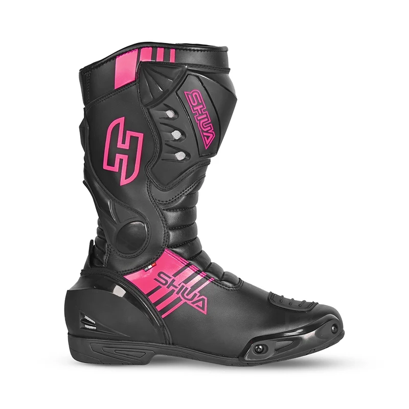 SHUA SUPER TECH BOTAS DE MOTO MUJER CARRERAS NEGRO ROSA