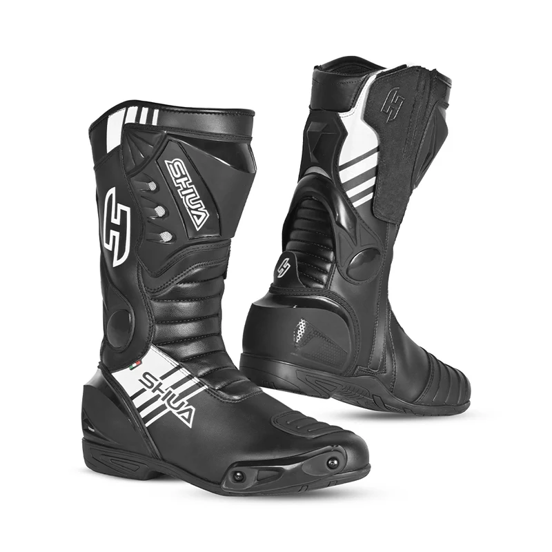 SHUA SUPER TECH BOTAS DE MOTO PIEL NEGRO BLANCO