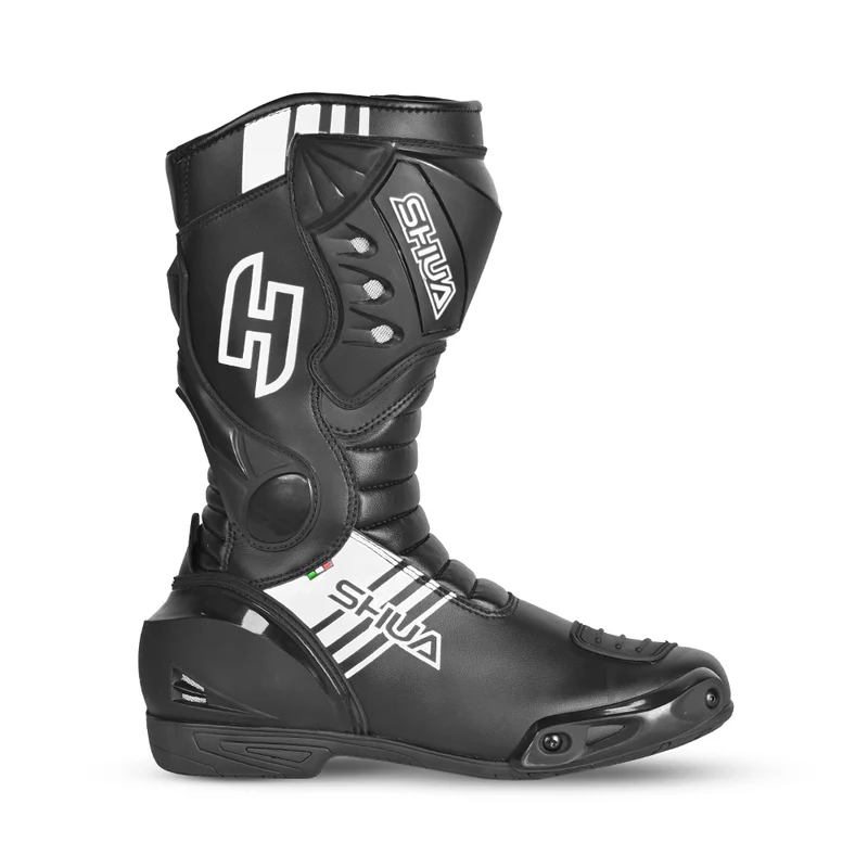 SHUA SUPER TECH BOTAS DE MOTO PIEL NEGRO BLANCO