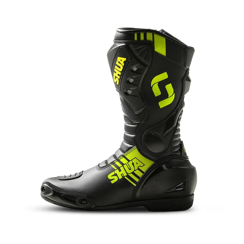 SHUA SUPER TECH BOTAS DE MOTO PIEL NEGRO AMARILLO FLOUR