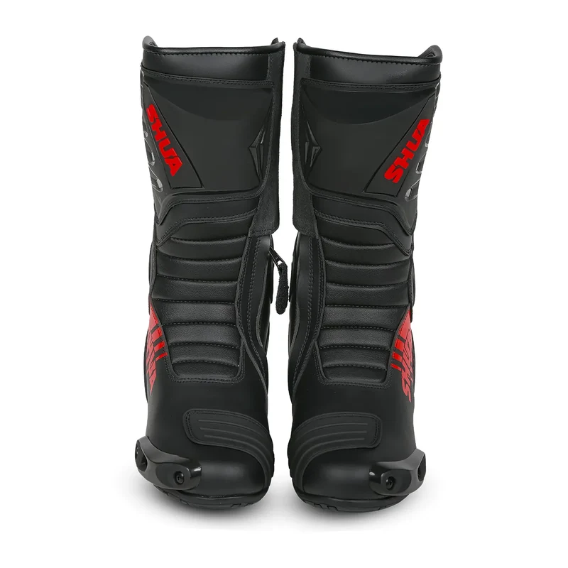 SHUA SUPER TECH BOTAS DE MOTO PIEL NEGRO ROJO