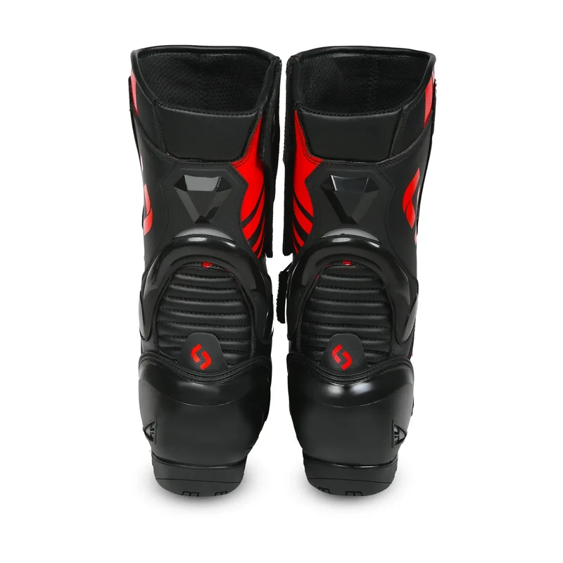 SHUA SUPER TECH BOTAS DE MOTO PIEL NEGRO ROJO