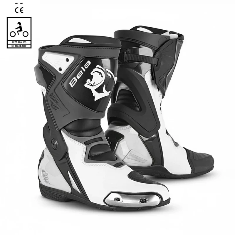 BELA RACE PRO (R-6) BOTAS DE MOTO PIEL NEGRO BLANCO