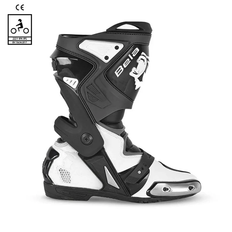 BELA RACE PRO (R-6) BOTAS DE MOTO PIEL NEGRO BLANCO