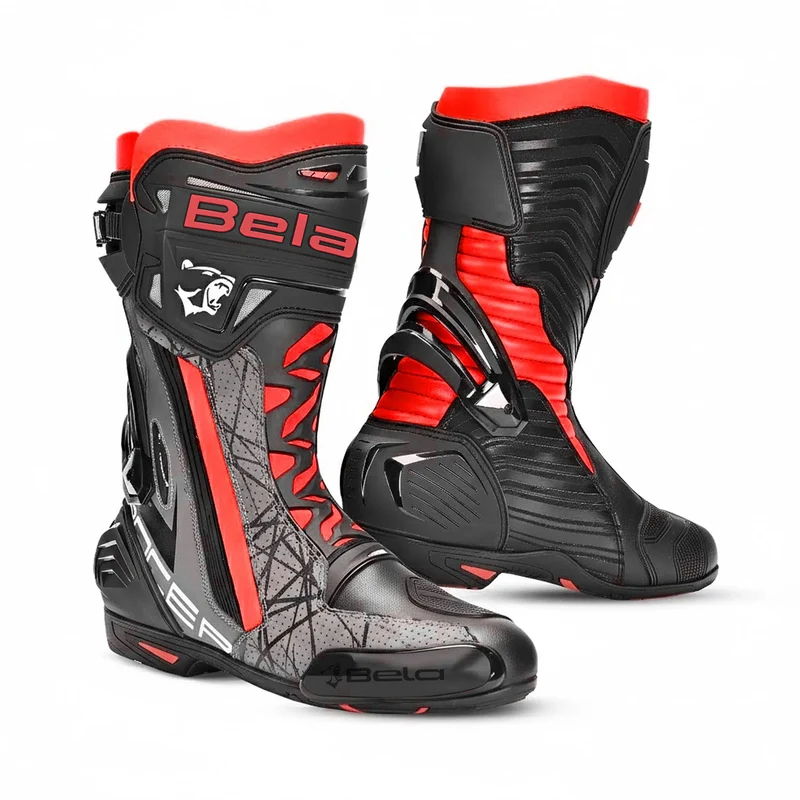 BELA AIR RIDER GP-1 BOTAS DE MOTO RACING NEGRO GRIS ROJO