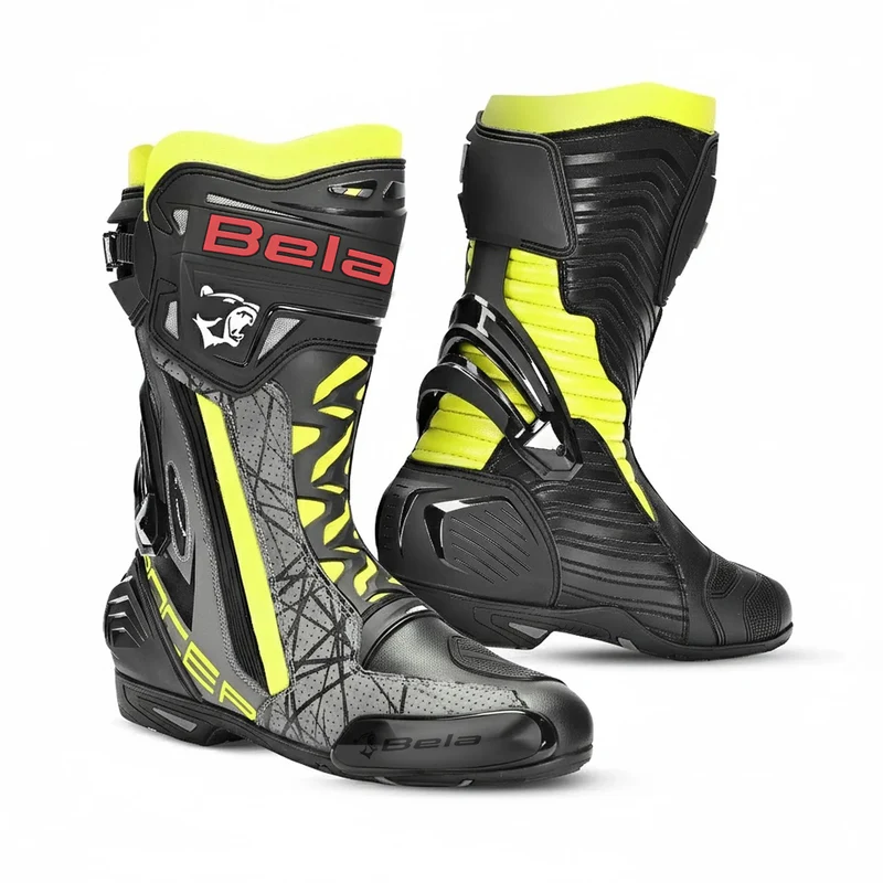 BELA AIR RIDER GP-1 BOTAS DE MOTO RACING NEGRO AMARILLO FLOUR