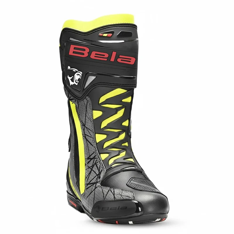 BELA AIR RIDER GP-1 BOTAS DE MOTO RACING NEGRO AMARILLO FLOUR