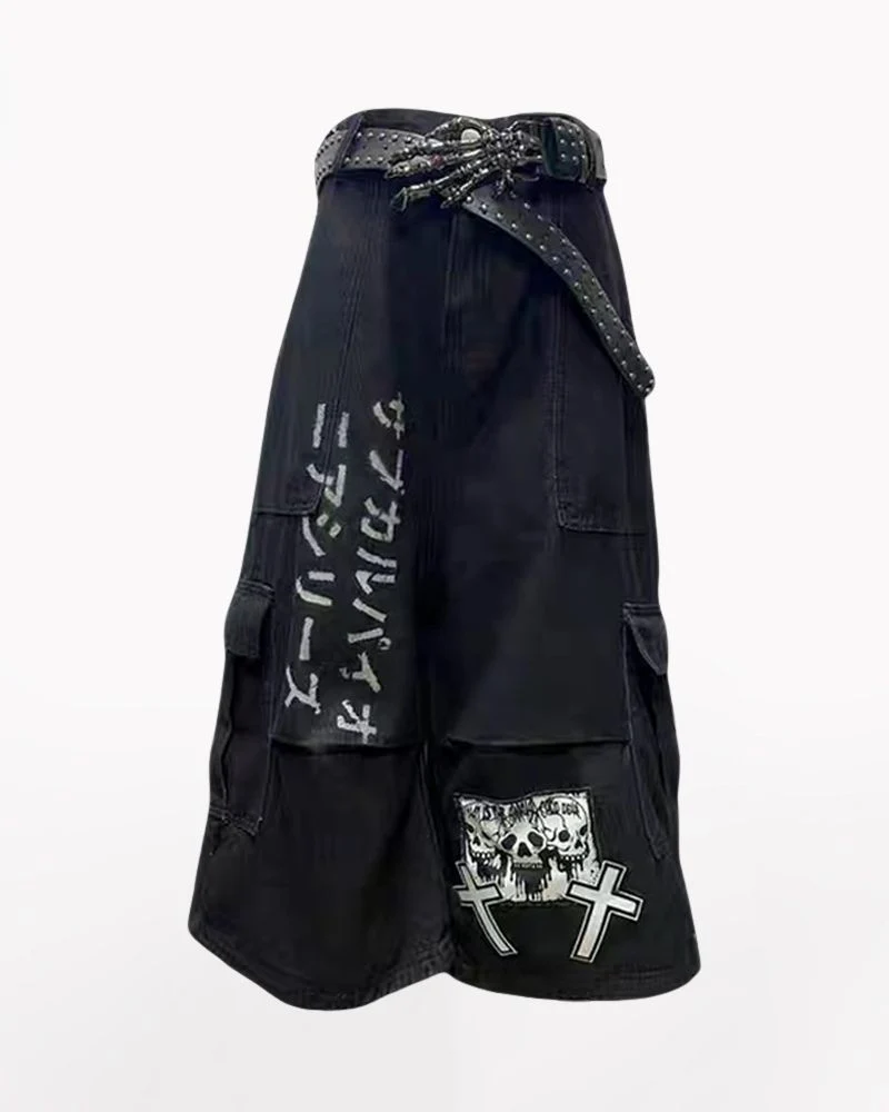 Street Washed Chains Denim Baggy Jorts