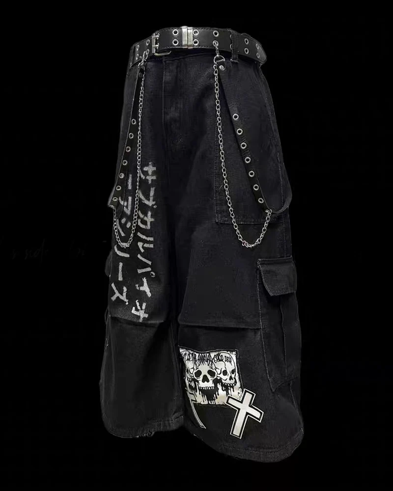 Street Washed Chains Denim Baggy Jorts