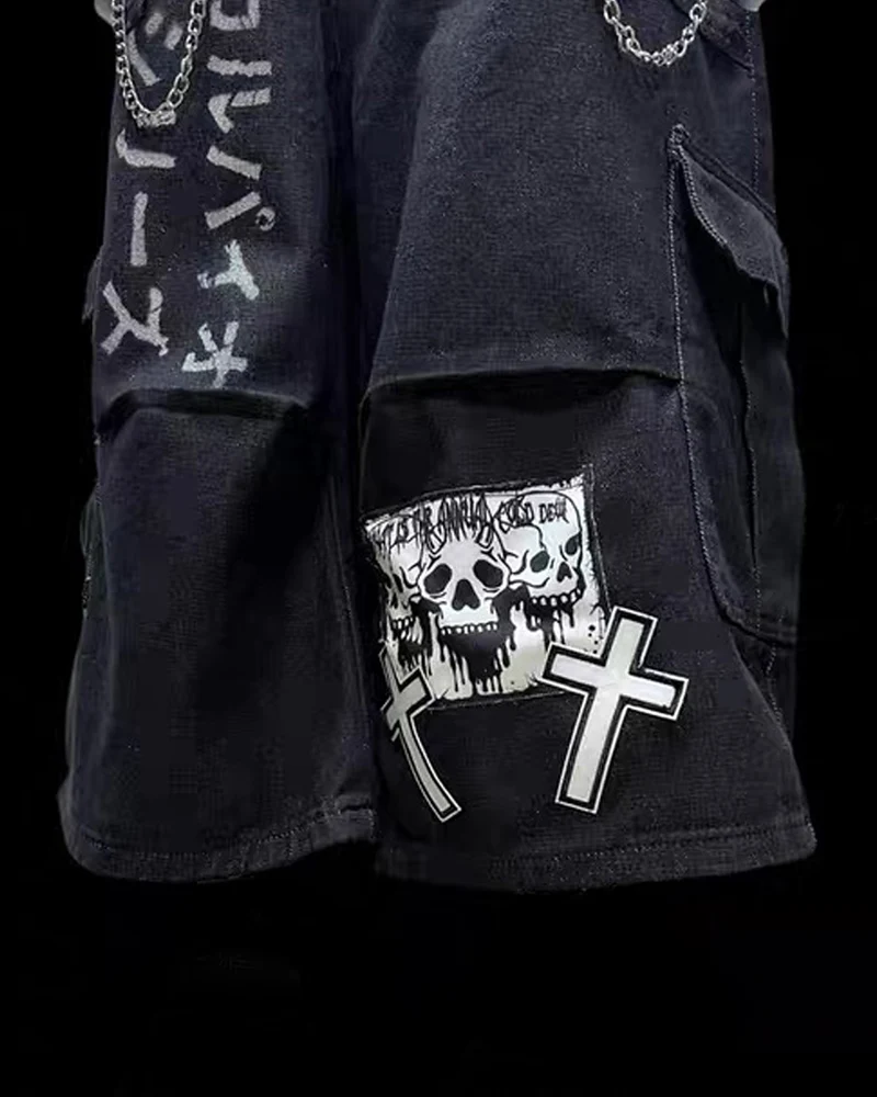 Street Washed Chains Denim Baggy Jorts