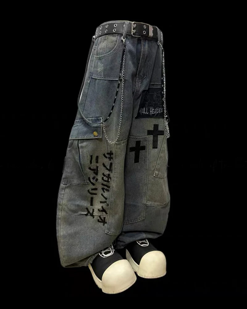 Street Washed Chains Denim Pants | Y2K Jeans