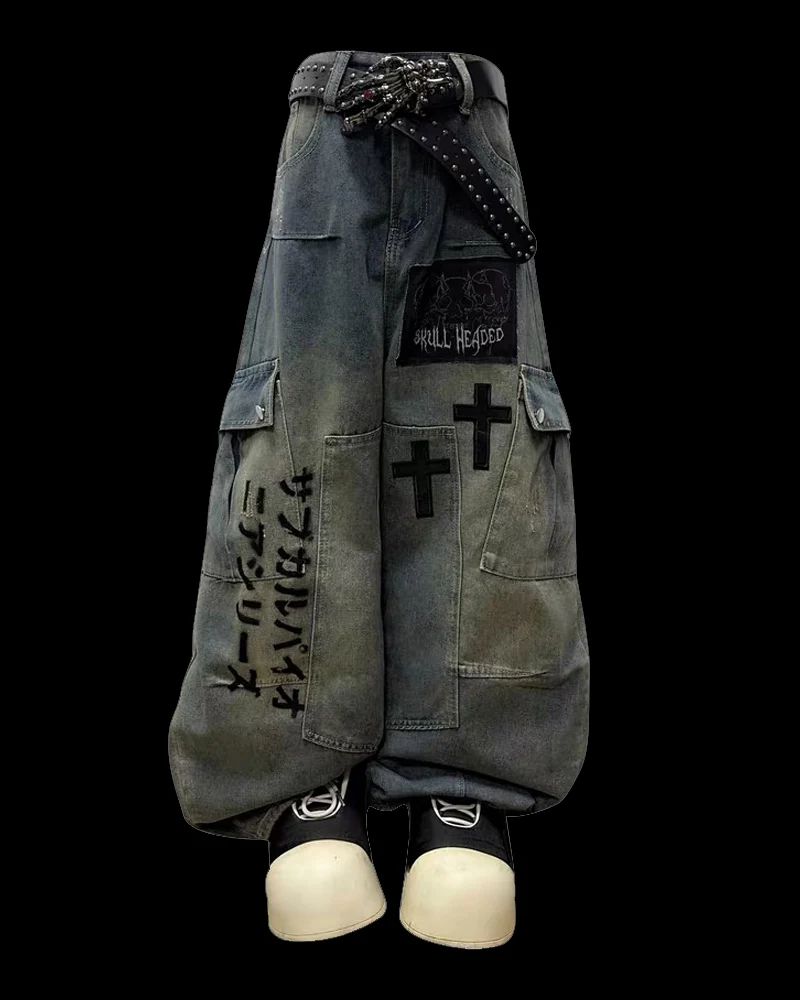Street Washed Chains Denim Pants | Y2K Jeans