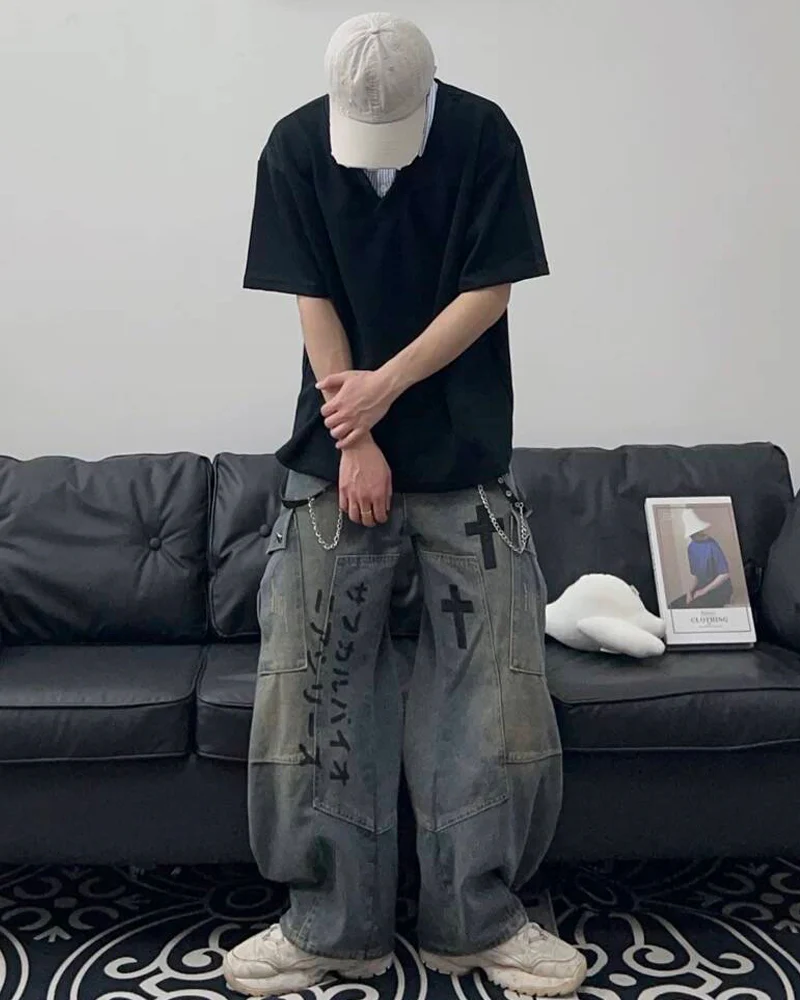 Street Washed Chains Denim Pants | Y2K Jeans