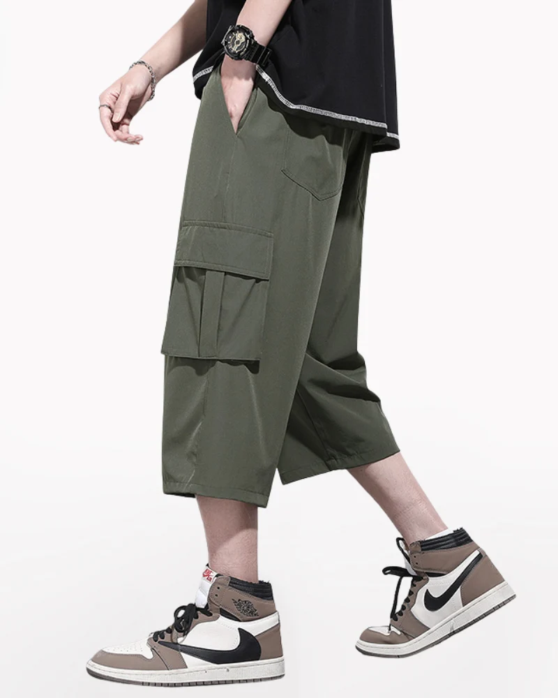 Techwear Men's Summer Ice Silk Cargo Capri Shorts