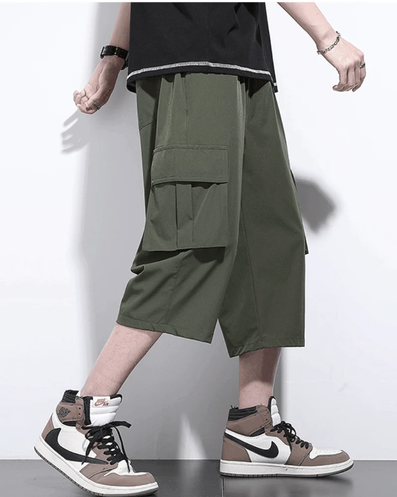 Techwear Men's Summer Ice Silk Cargo Capri Shorts