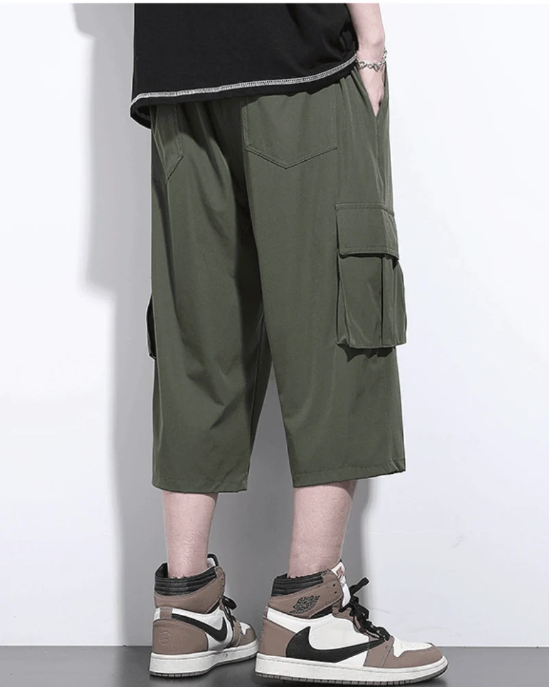 Techwear Men's Summer Ice Silk Cargo Capri Shorts