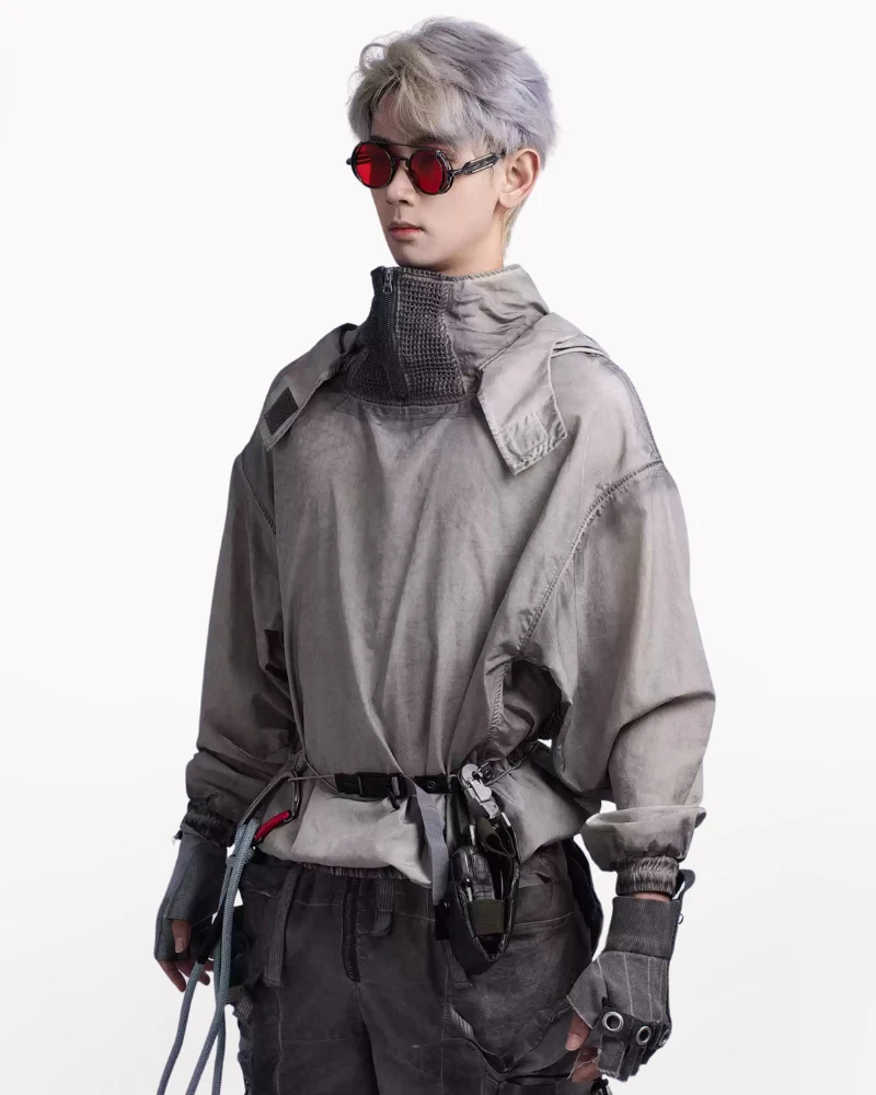 Steampunk Post-Apocalyptic Outdoor Distressed Stand Collar Hoodie