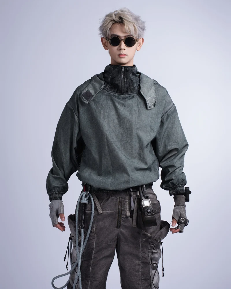 Steampunk Post-Apocalyptic Outdoor Distressed Stand Collar Hoodie
