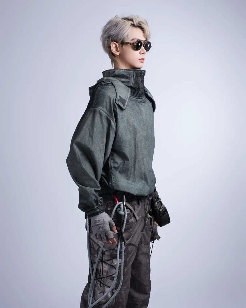 Steampunk Post-Apocalyptic Outdoor Distressed Stand Collar Hoodie