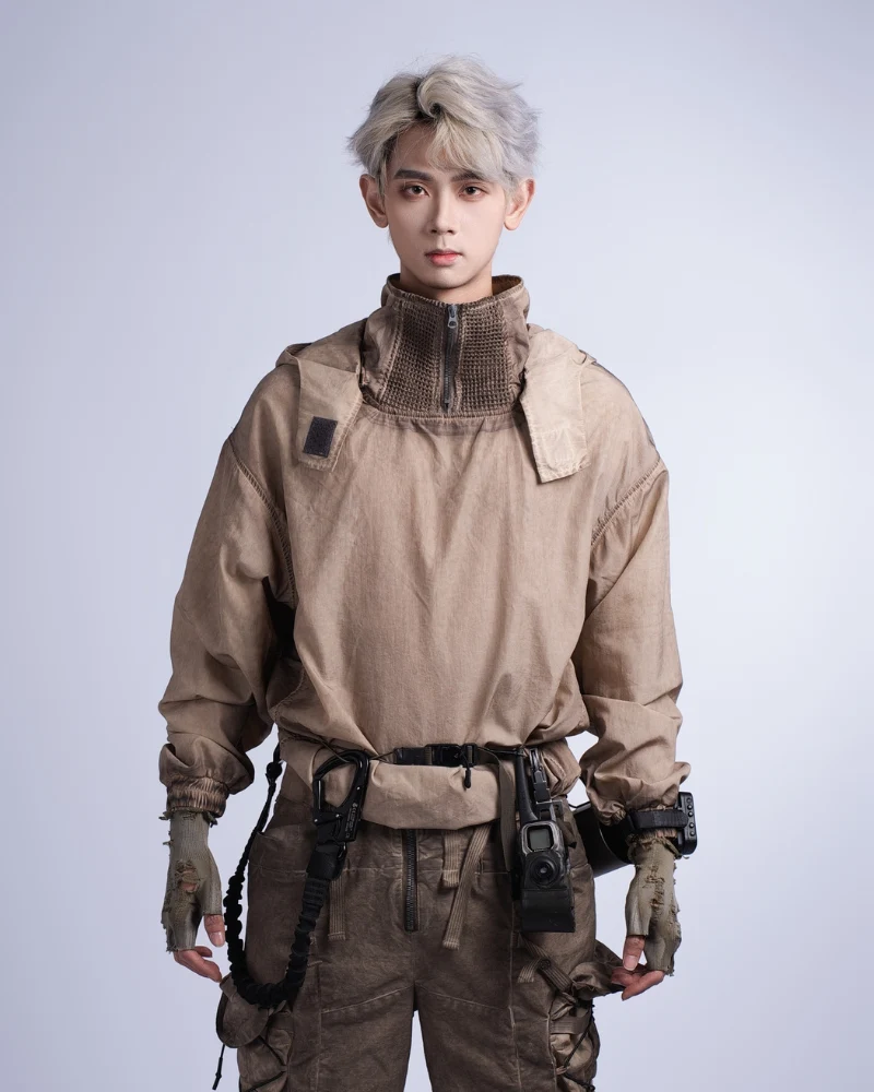 Steampunk Post-Apocalyptic Outdoor Distressed Stand Collar Hoodie