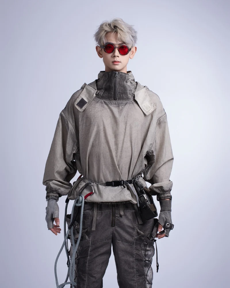 Steampunk Post-Apocalyptic Outdoor Distressed Stand Collar Hoodie
