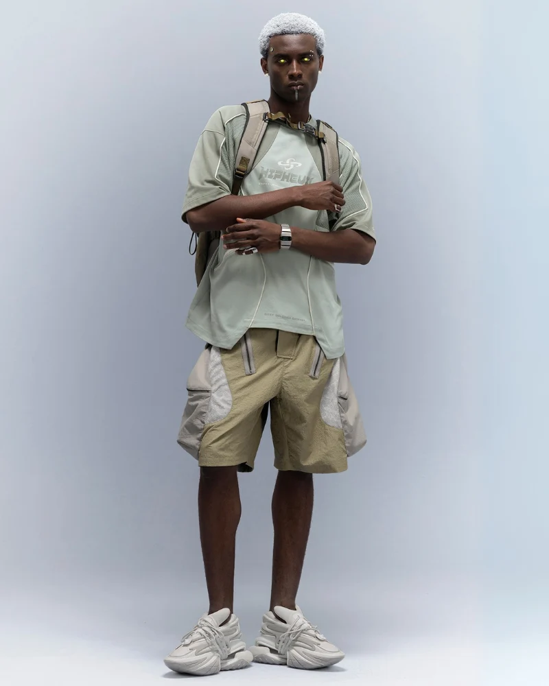 XIPHEVIL Cyberpunk Street-Style Star Arc Cocoon Pocket Shorts - Men