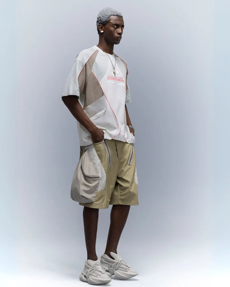 XIPHEVIL Cyberpunk Street-Style Star Arc Cocoon Pocket Shorts - Men