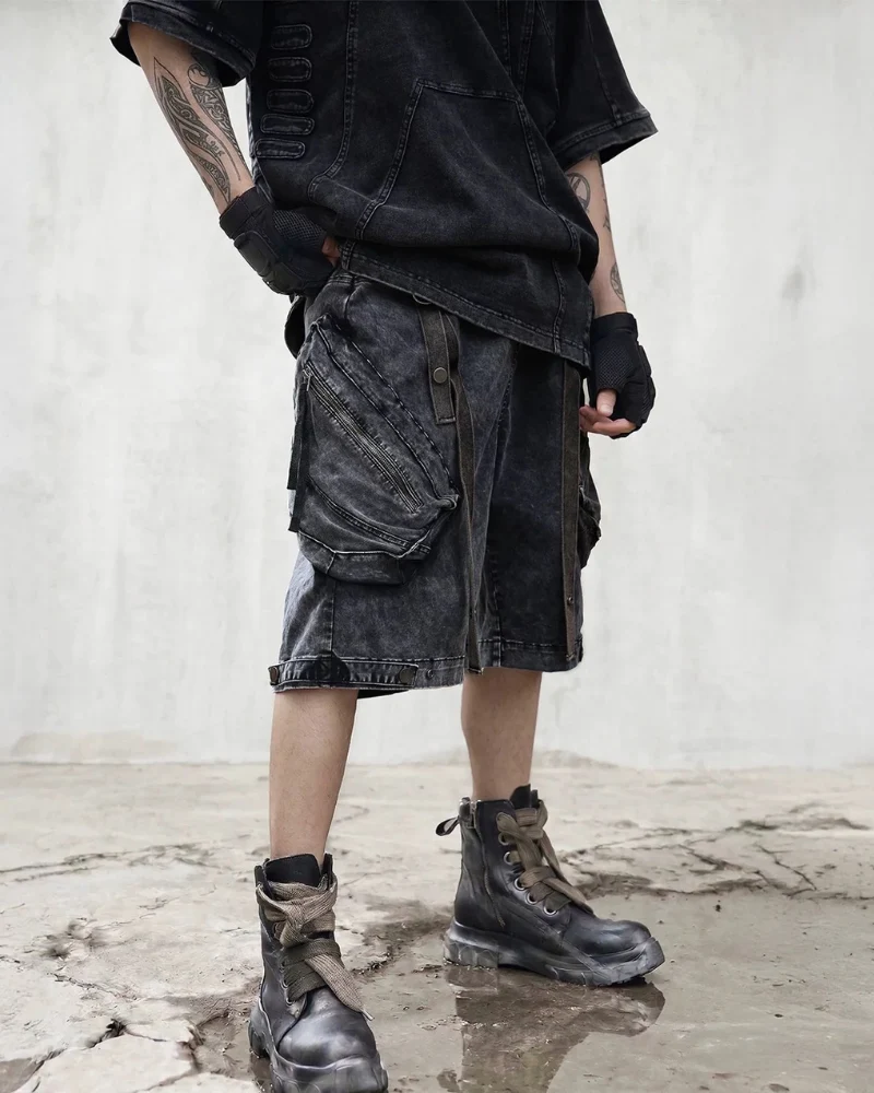 Apocalypse Washed Patchwork Tactical Cargo Shorts | Baggy Jorts