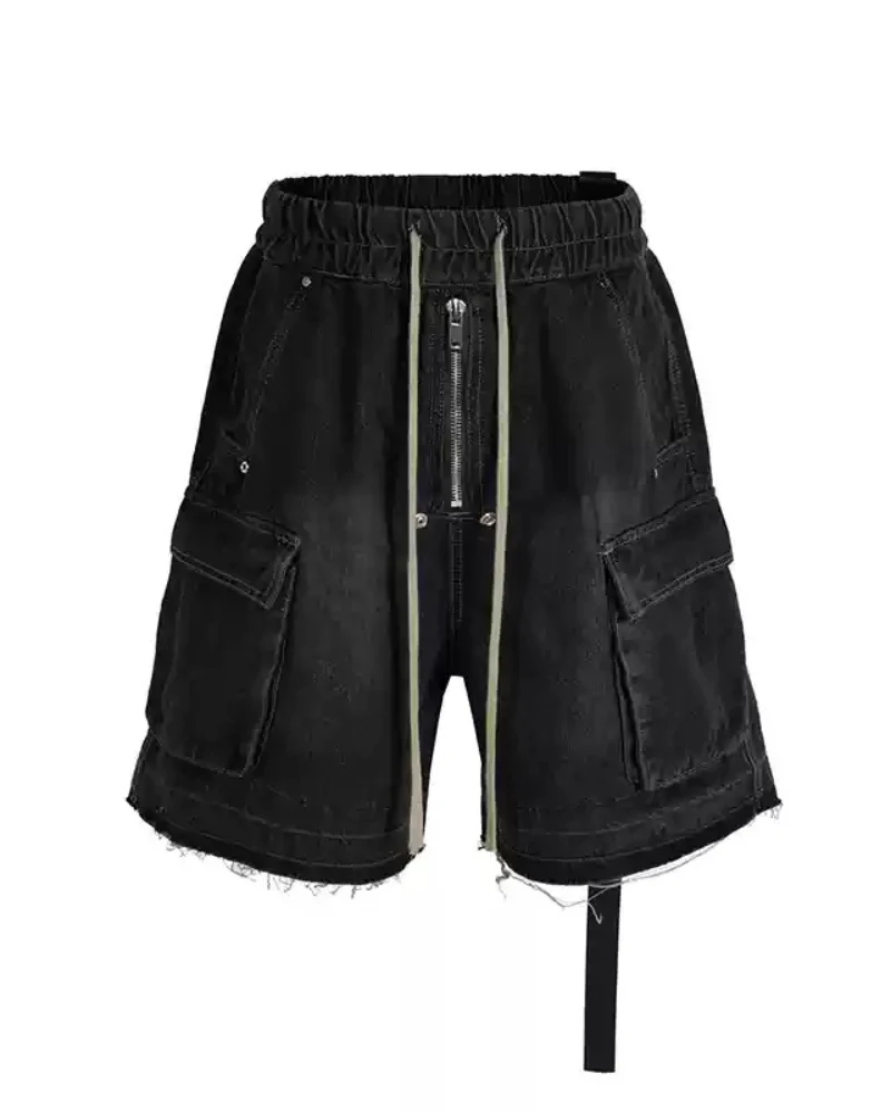 Streetwear Washed Raw Edge Cargo Baggy Jorts