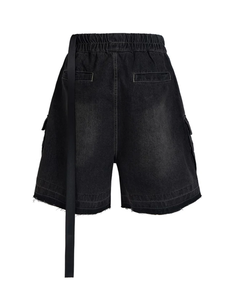 Streetwear Washed Raw Edge Cargo Baggy Jorts