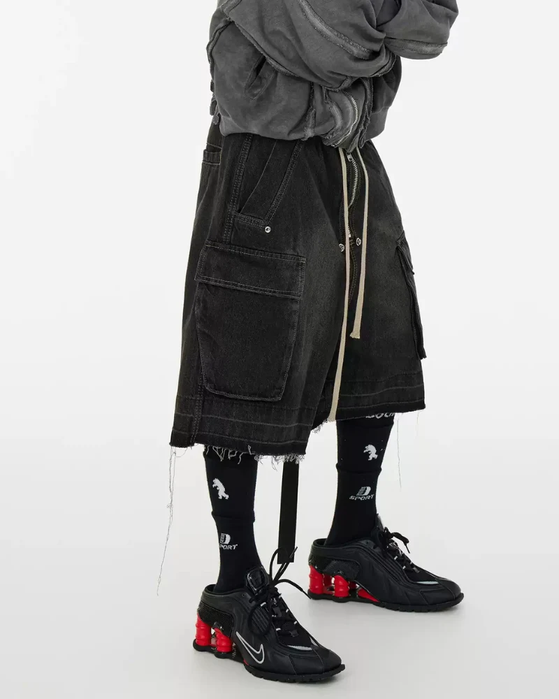 Streetwear Washed Raw Edge Cargo Baggy Jorts