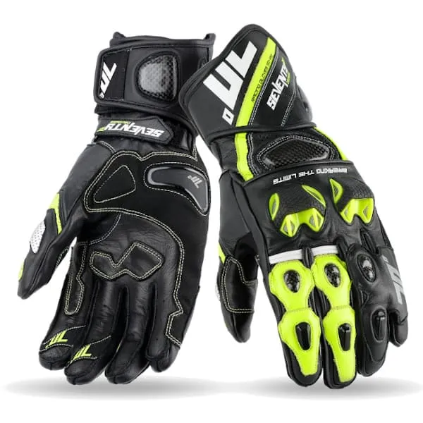 SEVENTY DEGREES SD-R12 VERANO GUANTE DE MOTO CARRERAS HOMBRE NEGRO AMARILLO FLUOR
