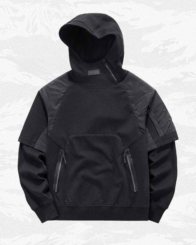 Functional Two-tone Spliced Tactical Hoodie