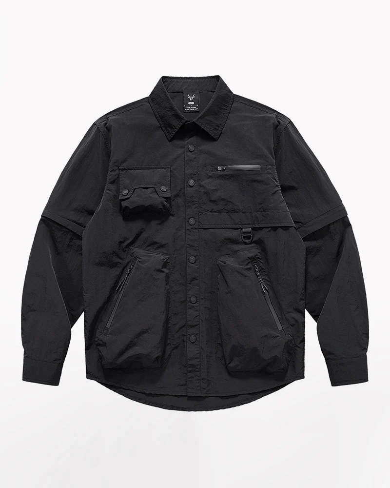 Functional Multi-Pocket Detachable Sleeve Shirt