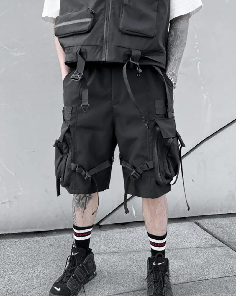 Functional Streetwear Ribbon Cargo Shorts