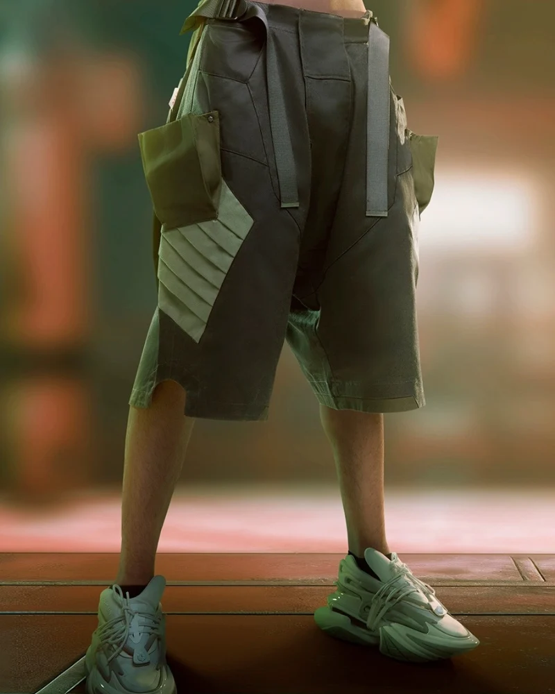 XIPHEVIL Fist Power Cyberpunk Washed Cargo Shorts