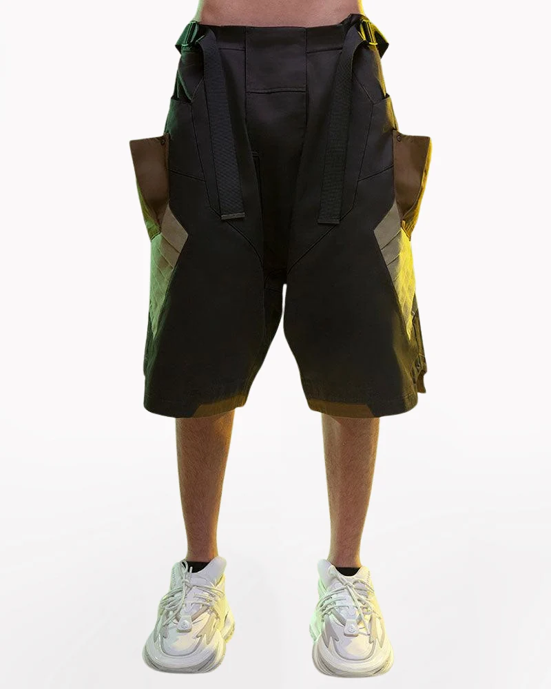 XIPHEVIL Fist Power Cyberpunk Washed Cargo Shorts