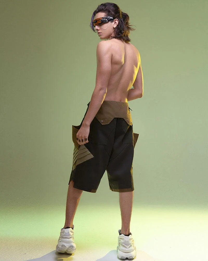 XIPHEVIL Fist Power Cyberpunk Washed Cargo Shorts