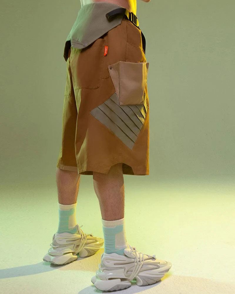 XIPHEVIL Fist Power Cyberpunk Washed Cargo Shorts