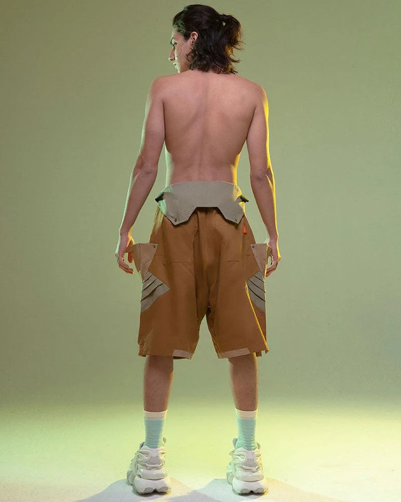 XIPHEVIL Fist Power Cyberpunk Washed Cargo Shorts