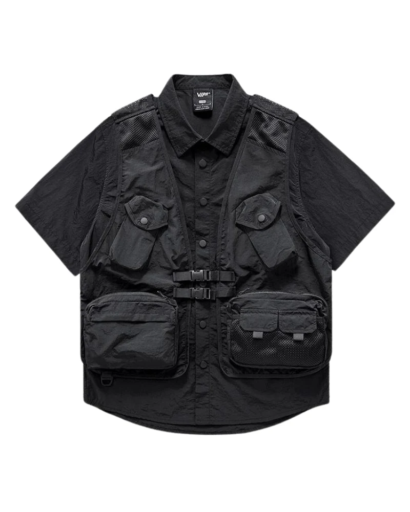 Functional Fake Two-Piece Short Sleeve Shirt